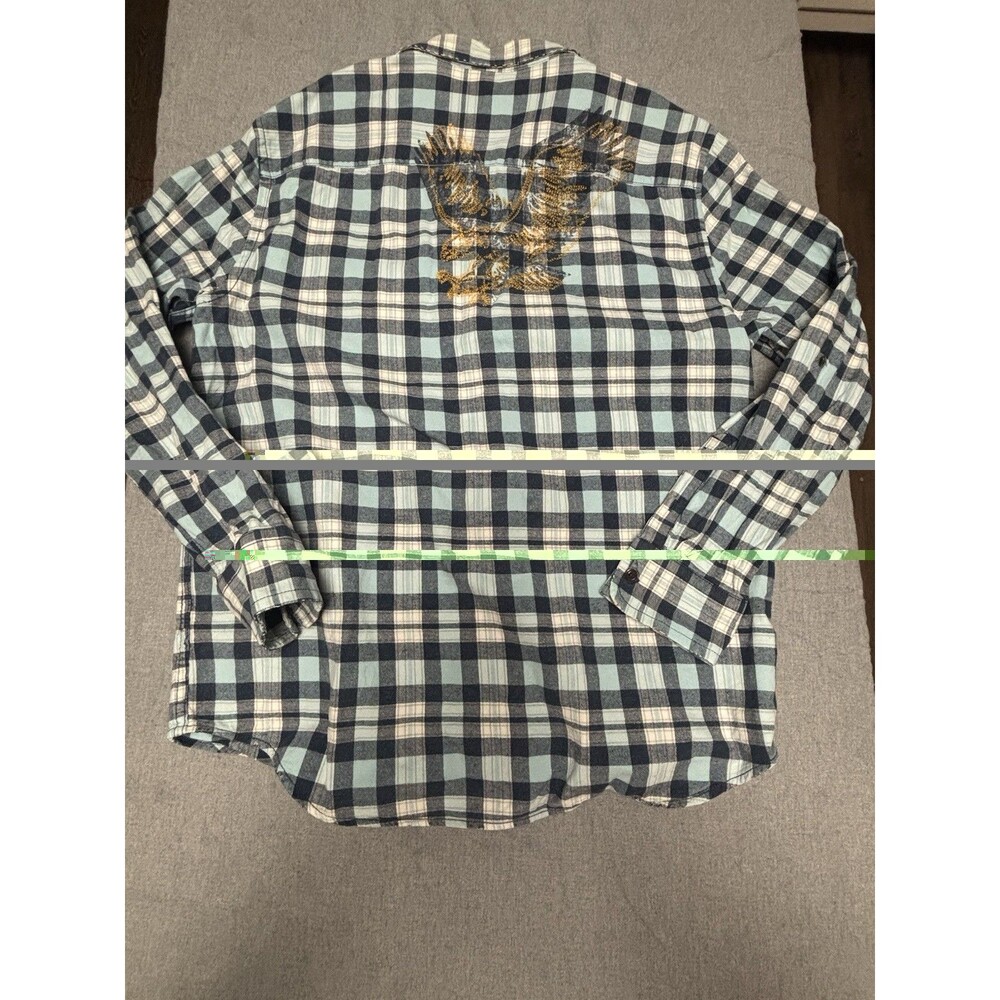 Jimmy'z Surf Co Mens XL Blue Plaid Long Sleeve Button Shirt Eagle Skate Retro